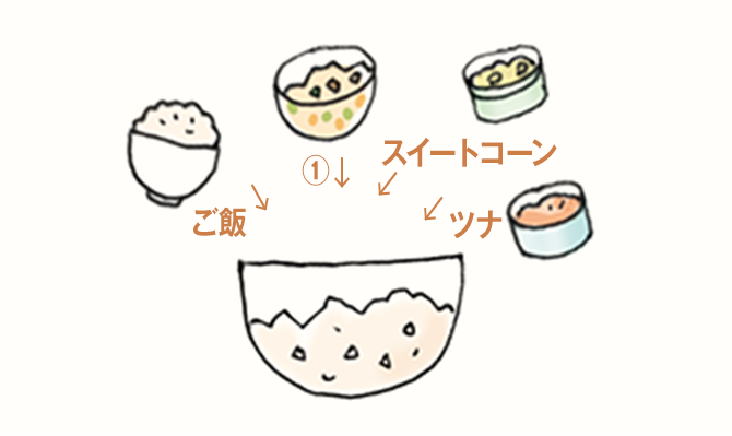 ・ご飯・STEP01・スイートコーン・ツナ